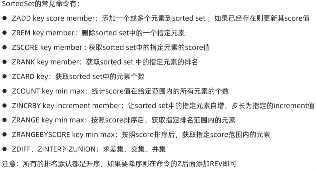 SortedSet类型常见命令